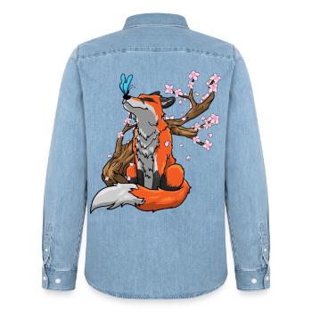 Fuchs Kirschblüten - Männer Jeanshemd Organic von Stanley/Stella - verwaschenes Hellblau - Hinten - AI Model Male 185 light (185cm)