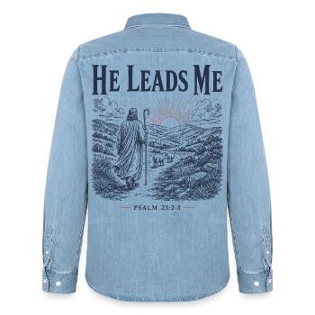 Psalm 23 Hirten-christliches Design - Männer Jeanshemd Organic von Stanley/Stella - verwaschenes Hellblau - Hinten - AI Model Male 185 light (185cm)