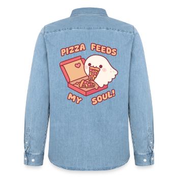 Pizza füttert meine Seele süßer Geist liebt es, Pizza zu essen - Männer Jeanshemd Organic von Stanley/Stella - verwaschenes Hellblau - Hinten - AI Model Male 185 light (185cm)