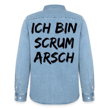 ICH BIN SCRUM ARSCH AGILE TEAM PROJEKTMANAGER  - Männer Jeanshemd Organic von Stanley/Stella - verwaschenes Hellblau - Hinten - AI Model Male 185 light (185cm)