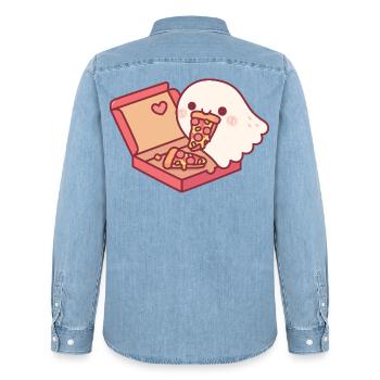 Süßer Geist liebt es, Peperoni-Pizza zu essen - Männer Jeanshemd Organic von Stanley/Stella - verwaschenes Hellblau - Hinten - AI Model Male 185 light (185cm)