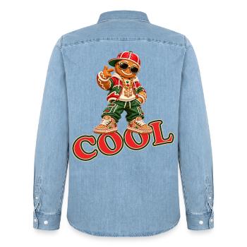 Cooles Lebkuchenmännchen mit COOL-Schriftzug - Männer Jeanshemd Organic von Stanley/Stella - verwaschenes Hellblau - Hinten - AI Model Male 185 light (185cm)