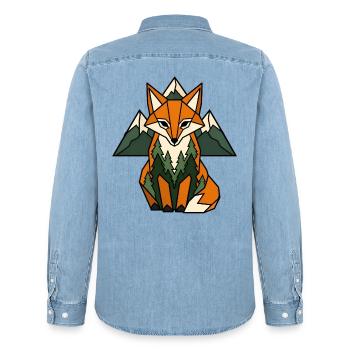 Fuchs Berge Tannen Geometrisch Natur Vektor Shirt - Männer Jeanshemd Organic von Stanley/Stella - verwaschenes Hellblau - Hinten - AI Model Male 185 light (185cm)
