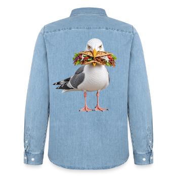 Silbermoewe-mit-Doener Möwe - Männer Jeanshemd Organic von Stanley/Stella - verwaschenes Hellblau - Hinten - AI Model Male 185 light (185cm)