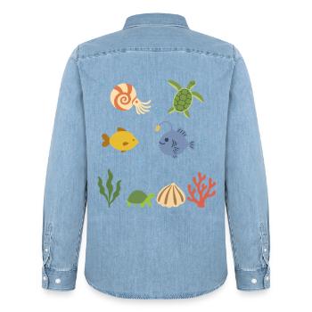 Nautilus Unterwasser Kinder Meeresschildkröte Meer - Männer Jeanshemd Organic von Stanley/Stella - verwaschenes Hellblau - Hinten - AI Model Male 185 light (185cm)