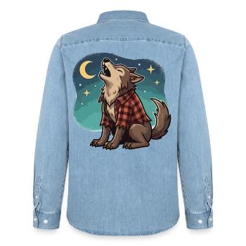Werwolf im karierten Hemd - Männer Jeanshemd Organic von Stanley/Stella - verwaschenes Hellblau - Hinten - AI Model Male 185 light (185cm)
