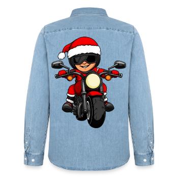 Motorradfahrer Weihnachten - Männer Jeanshemd Organic von Stanley/Stella - verwaschenes Hellblau - Hinten - AI Model Male 185 light (185cm)