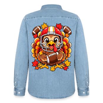 Thanksgiving Football Truthahn - Männer Jeanshemd Organic von Stanley/Stella - verwaschenes Hellblau - Hinten - AI Model Male 185 light (185cm)