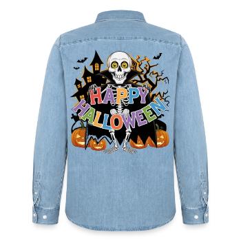 Happy Halloween  - Männer Jeanshemd Organic von Stanley/Stella - verwaschenes Hellblau - Hinten - AI Model Male 185 light (185cm)