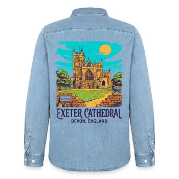 City Vintage Exeter Cathedral Devon England Sept - Männer Jeanshemd Organic von Stanley/Stella - verwaschenes Hellblau - Hinten - AI Model Male 185 light (185cm)