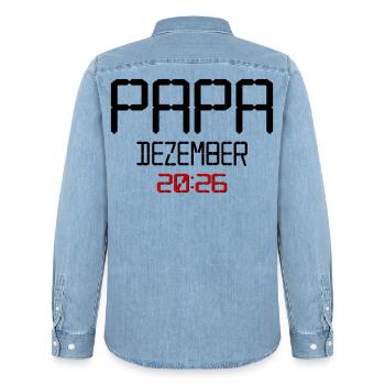 Geburt Baby Papa, Dezember 2026 - Männer Jeanshemd Organic von Stanley/Stella - verwaschenes Hellblau - Hinten - AI Model Male 185 light (185cm)