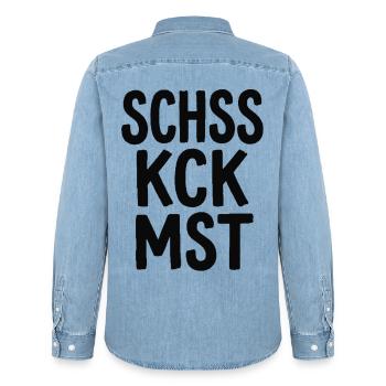 Schss Kck Mst – Fluch-Spruch Statement - Männer Jeanshemd Organic von Stanley/Stella - verwaschenes Hellblau - Hinten - AI Model Male 185 light (185cm)