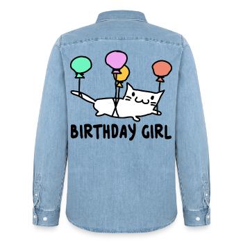 Katze mit Ballons Birthday Girl Geschenk - Männer Jeanshemd Organic von Stanley/Stella - verwaschenes Hellblau - Hinten - AI Model Male 185 light (185cm)