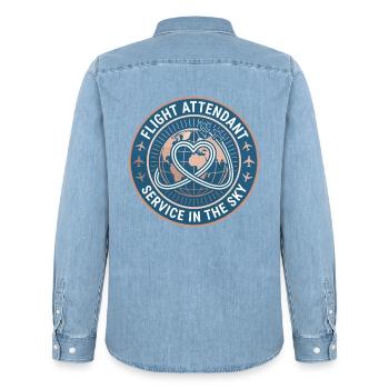 Flugbegleiterin Jet Trail Herzabzeichen Geschenk - Männer Jeanshemd Organic von Stanley/Stella - verwaschenes Hellblau - Hinten - AI Model Male 185 light (185cm)