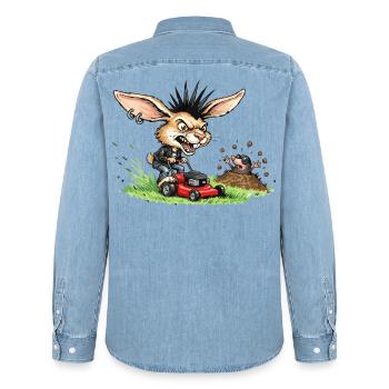 Punk Hase mit Rasenmäher gegen Maulwurf - Männer Jeanshemd Organic von Stanley/Stella - verwaschenes Hellblau - Hinten - AI Model Male 185 light (185cm)