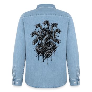 Hydra Vielköpfige Schlangen-Tinte Mythologie Kunst - Männer Jeanshemd Organic von Stanley/Stella - verwaschenes Hellblau - Hinten - AI Model Male 185 light (185cm)