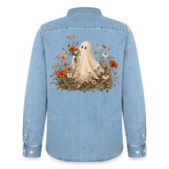 Wildblumen Geist - Männer Jeanshemd Organic von Stanley/Stella - verwaschenes Hellblau - Hinten - AI Model Male 185 light (185cm)