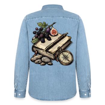Botanisches Reisebuch - Männer Jeanshemd Organic von Stanley/Stella - verwaschenes Hellblau - Hinten - AI Model Male 185 light (185cm)