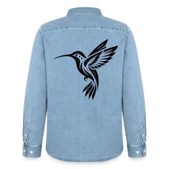Schwarzer Kolibri Minimalistisch - Männer Jeanshemd Organic von Stanley/Stella - verwaschenes Hellblau - Hinten - AI Model Male 185 light (185cm)
