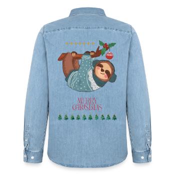 Lustiger Weihnachtslemur, der am Ast hängt - Männer Jeanshemd Organic von Stanley/Stella - verwaschenes Hellblau - Hinten - AI Model Male 185 light (185cm)