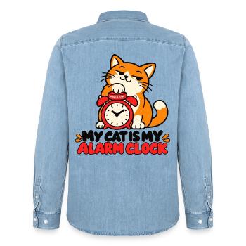 Meine Katze ist mein Wecker-lustiger Katzenliebhaber - Männer Jeanshemd Organic von Stanley/Stella - verwaschenes Hellblau - Hinten - AI Model Male 185 light (185cm)