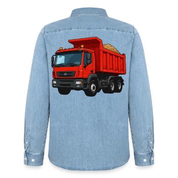 Roter Kipplader Cartoon-Design - Männer Jeanshemd Organic von Stanley/Stella - verwaschenes Hellblau - Hinten - AI Model Male 185 light (185cm)