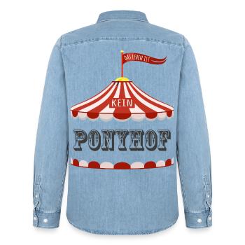 Das Leben ist kein Ponyhof - Männer Jeanshemd Organic von Stanley/Stella - verwaschenes Hellblau - Hinten - AI Model Male 185 light (185cm)