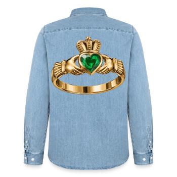 Irischer Claddagh-Ring - Männer Jeanshemd Organic von Stanley/Stella - verwaschenes Hellblau - Hinten - AI Model Male 185 light (185cm)