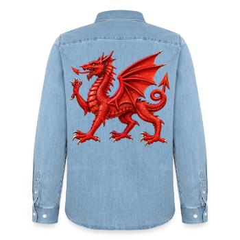 Walisischer Roter Drache - Männer Jeanshemd Organic von Stanley/Stella - verwaschenes Hellblau - Hinten - AI Model Male 185 light (185cm)