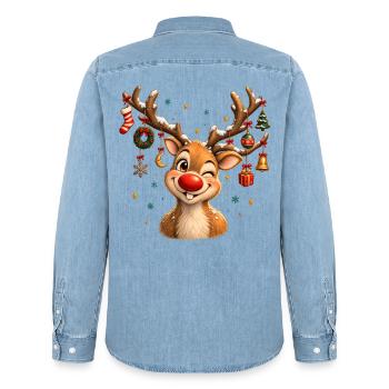 Vintage Christmas Reindeer, Cute Retro Reindeer - Männer Jeanshemd Organic von Stanley/Stella - verwaschenes Hellblau - Hinten - AI Model Male 185 light (185cm)
