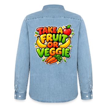 Take A Fruit Or Veggie Colorful Healthy Eating  - Männer Jeanshemd Organic von Stanley/Stella - verwaschenes Hellblau - Hinten - AI Model Male 185 light (185cm)