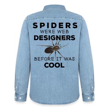 Spiders were web designers - Spinne Nerd Spruch - Männer Jeanshemd Organic von Stanley/Stella - verwaschenes Hellblau - Hinten - AI Model Male 185 light (185cm)