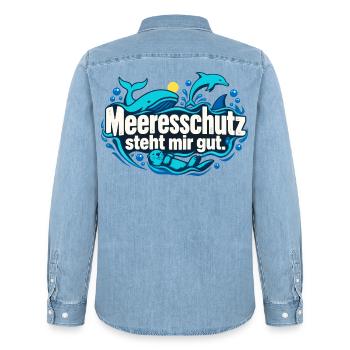 Meeresschutz Ozeanfreund Meerestiere - Männer Jeanshemd Organic von Stanley/Stella - verwaschenes Hellblau - Hinten - AI Model Male 185 light (185cm)