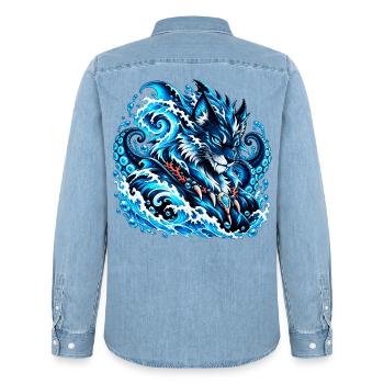 Wildtiere × Meeres- und Meeresbewohner - Männer Jeanshemd Organic von Stanley/Stella - verwaschenes Hellblau - Hinten - AI Model Male 185 light (185cm)