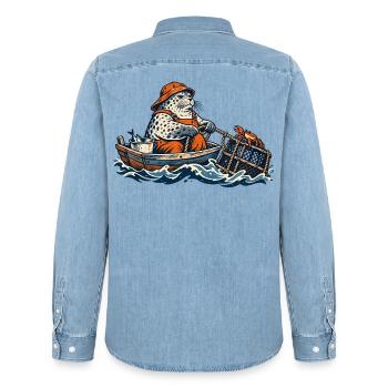 Seehund als Krabbenfischer – Maritimes Motiv - Männer Jeanshemd Organic von Stanley/Stella - verwaschenes Hellblau - Hinten - AI Model Male 185 light (185cm)