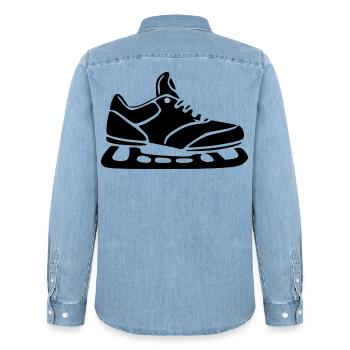  Schlittschuh Winter Sport Geschenk Weihnachten - Männer Jeanshemd Organic von Stanley/Stella - verwaschenes Hellblau - Hinten - AI Model Male 185 light (185cm)
