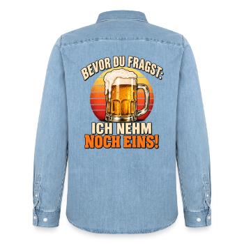 Bevor Du Fragst Ich Nehm Noch Eins - Männer Jeanshemd Organic von Stanley/Stella - verwaschenes Hellblau - Hinten - AI Model Male 185 light (185cm)