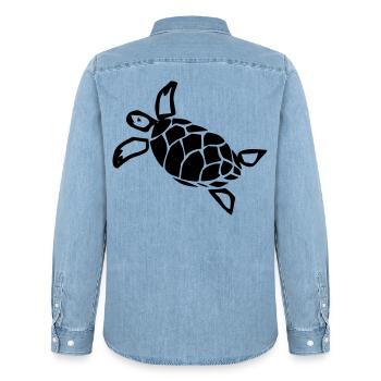 Schildkröte - Männer Jeanshemd Organic von Stanley/Stella - verwaschenes Hellblau - Hinten - AI Model Male 185 light (185cm)
