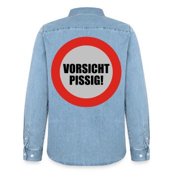 Vorsicht pissig | bösartig | übel | schelcht - Chemise en denim homme bio Stanley/Stella - bleu clair délavé - Dos - AI Model Male 185 light (185cm)
