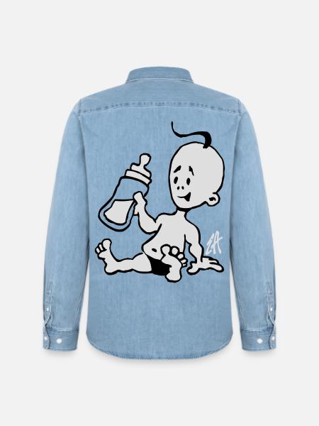 Baby with a milk bottle - Men’s Organic Denim Shirt by Stanley/Stella - light wash