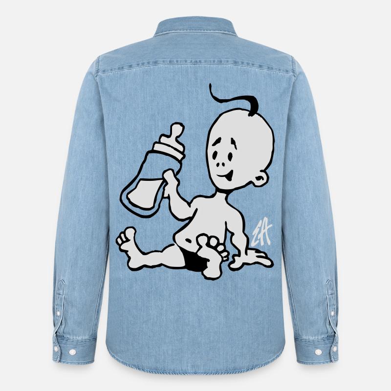 Baby mit einer Milchflasche - Männer Jeanshemd Organic von Stanley/Stella - verwaschenes Hellblau