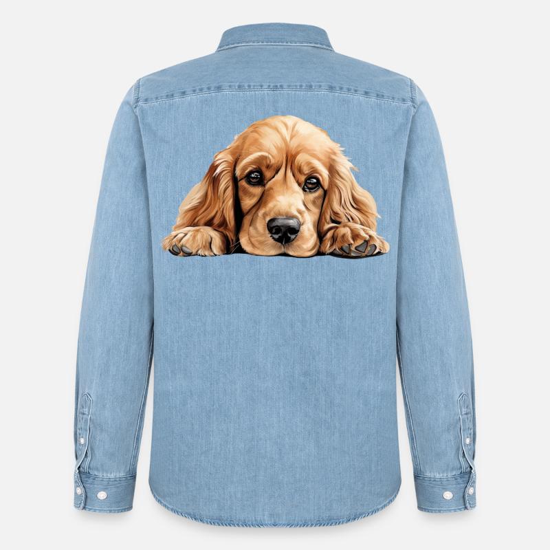 Cane Cocker Spaniel - Camicia in denim uomo bio di Stanley/Stella - azzurro chiaro slavato