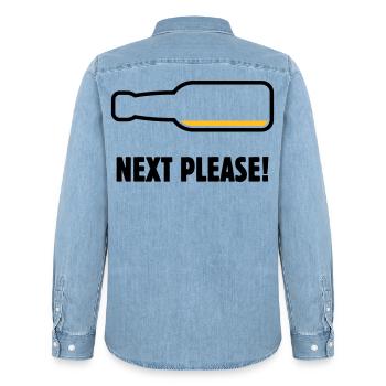 Next Please! (Bier / Bierchen / POS 2C) - Männer Jeanshemd Organic von Stanley/Stella - verwaschenes Hellblau - Hinten - AI Model Male 185 light (185cm)