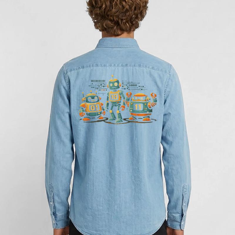Geek Robots Binary Code Computer Science IT Men’s Organic Denim Shirt by Stanley/Stella
