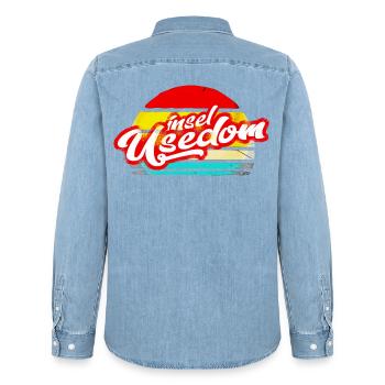 insel usedom shirt retro vintage aufkleber sticker - Männer Jeanshemd Organic von Stanley/Stella - verwaschenes Hellblau - Hinten - AI Model Male 185 light (185cm)
