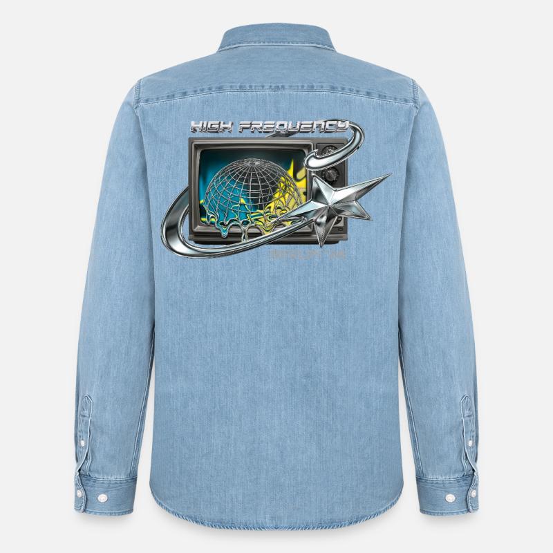 High Frequency Berlin 26 Retro Tech - Männer Jeanshemd Organic von Stanley/Stella - verwaschenes Hellblau