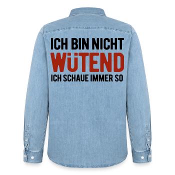 Je ne suis pas en colère - j’ai toujours l’air comme ça - Chemise en denim homme bio Stanley/Stella - bleu clair délavé - Dos - AI Model Male 185 light (185cm)