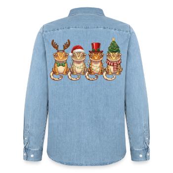Crown Gecko Santa Claus Christmas Lights - Men’s Organic Denim Shirt by Stanley/Stella - light wash - Back - AI Model Male 185 light (185cm)