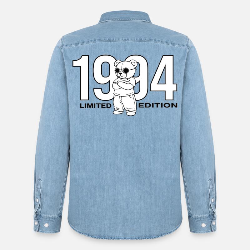Edizione limitata dell'Orso di Compleanno 2004 - Camicia in denim uomo bio di Stanley/Stella - azzurro chiaro slavato