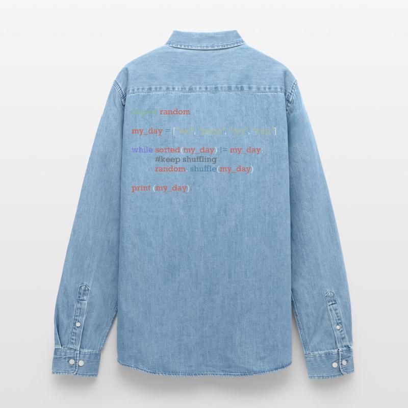 Drôle de code python sur la vie quotidienne, bébé Chemise en denim homme bio Stanley/Stella